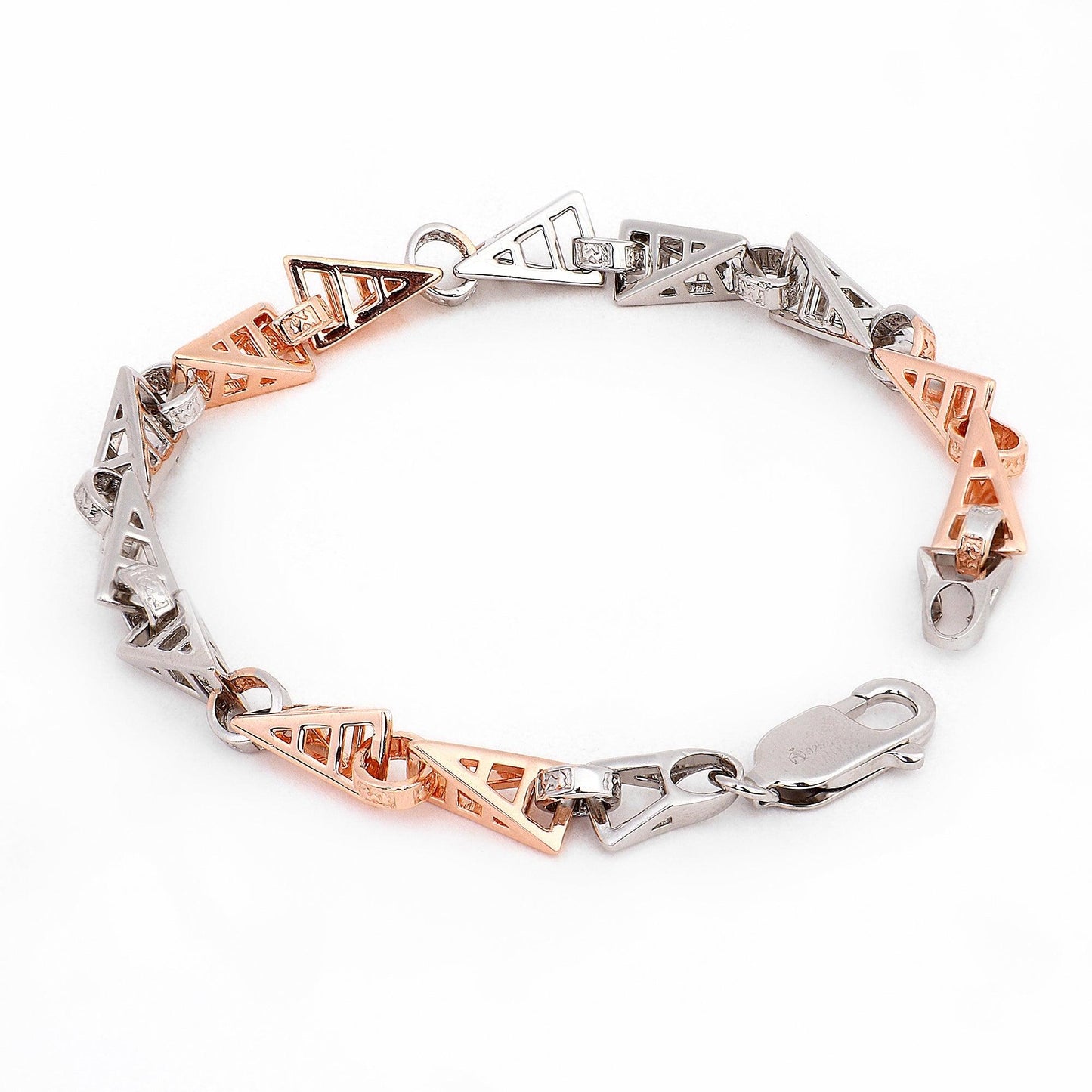 Dual-Tone Geometric Link 925 Sterling Silver Bracelet for Men