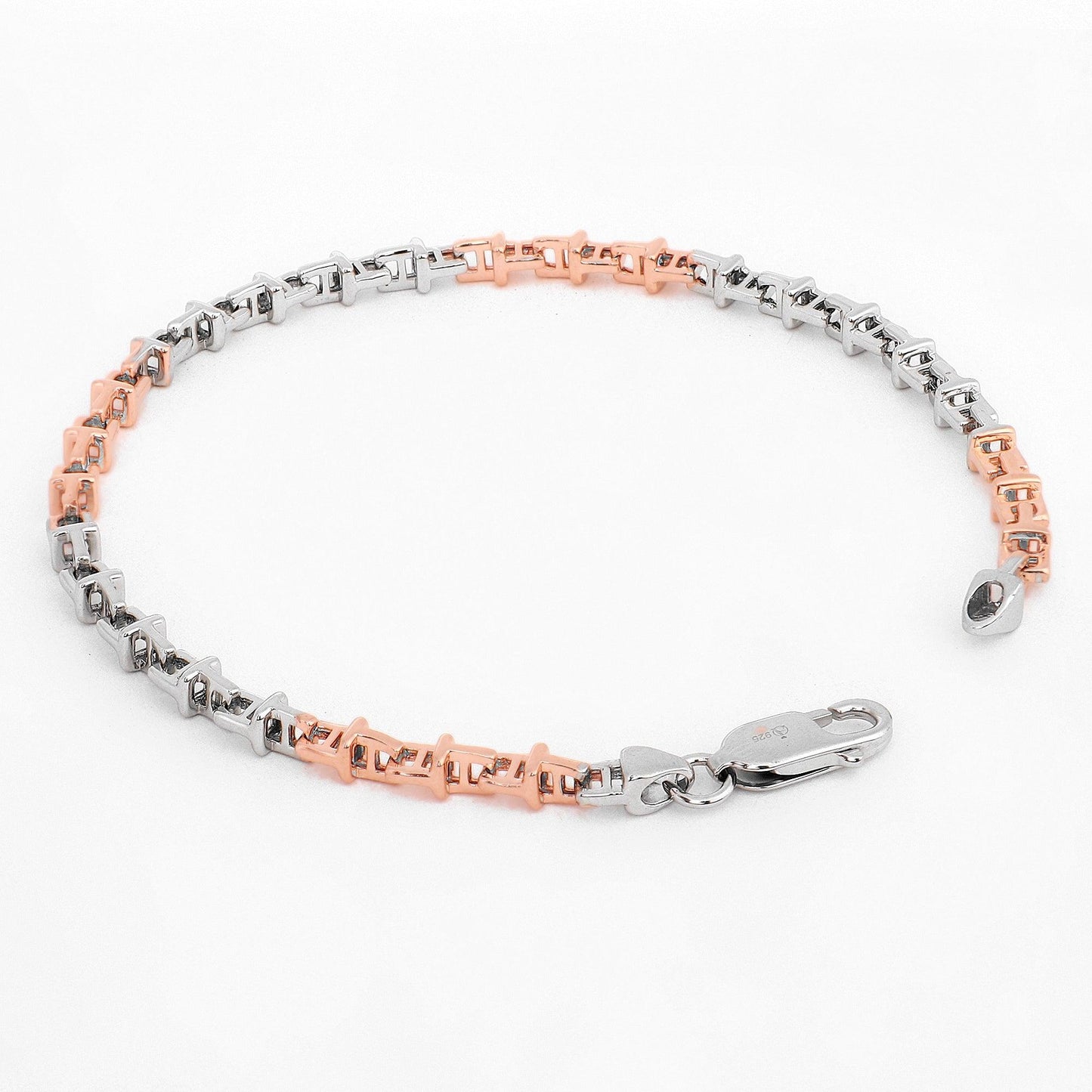 Dual-Tone Geometric Link 925 Sterling Silver Bracelet for Men