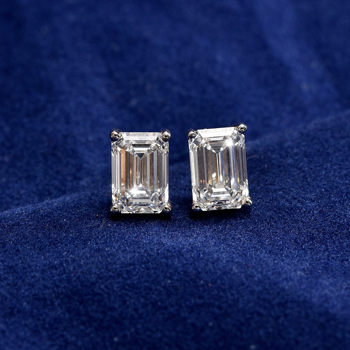 Emerald Cut Lab Grown Diamond Sleep Stud Earrings - Gold Earrings for Women