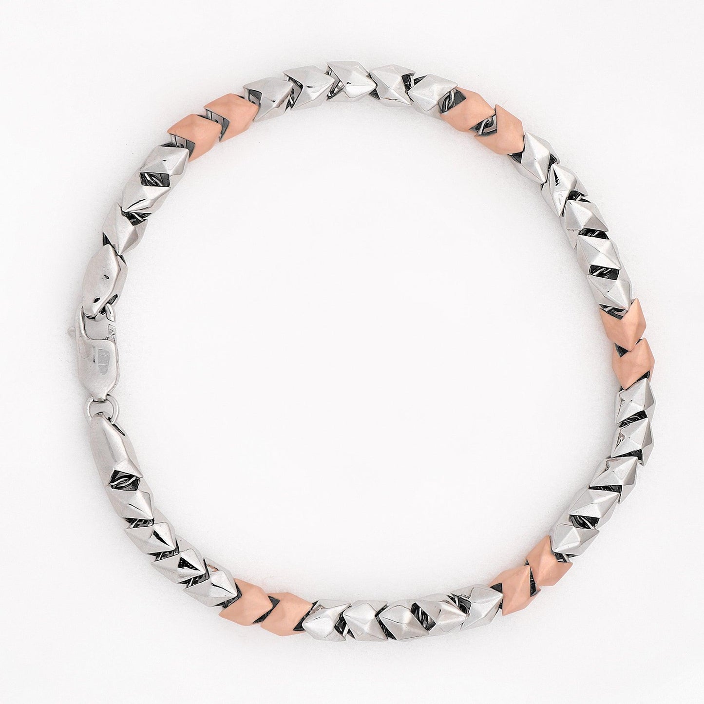 Geometric Chevron Dual-Tone 925 Sterling Silver Bracelet for Men