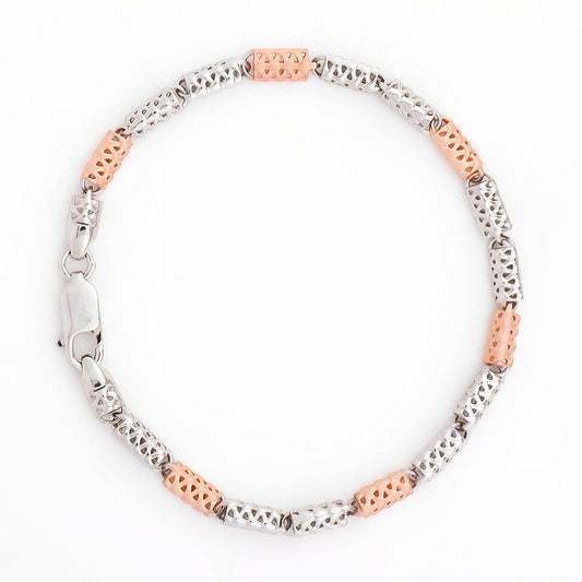 Dual-Tone Cylindrical Link 925 Sterling Silver Bracelet for Men