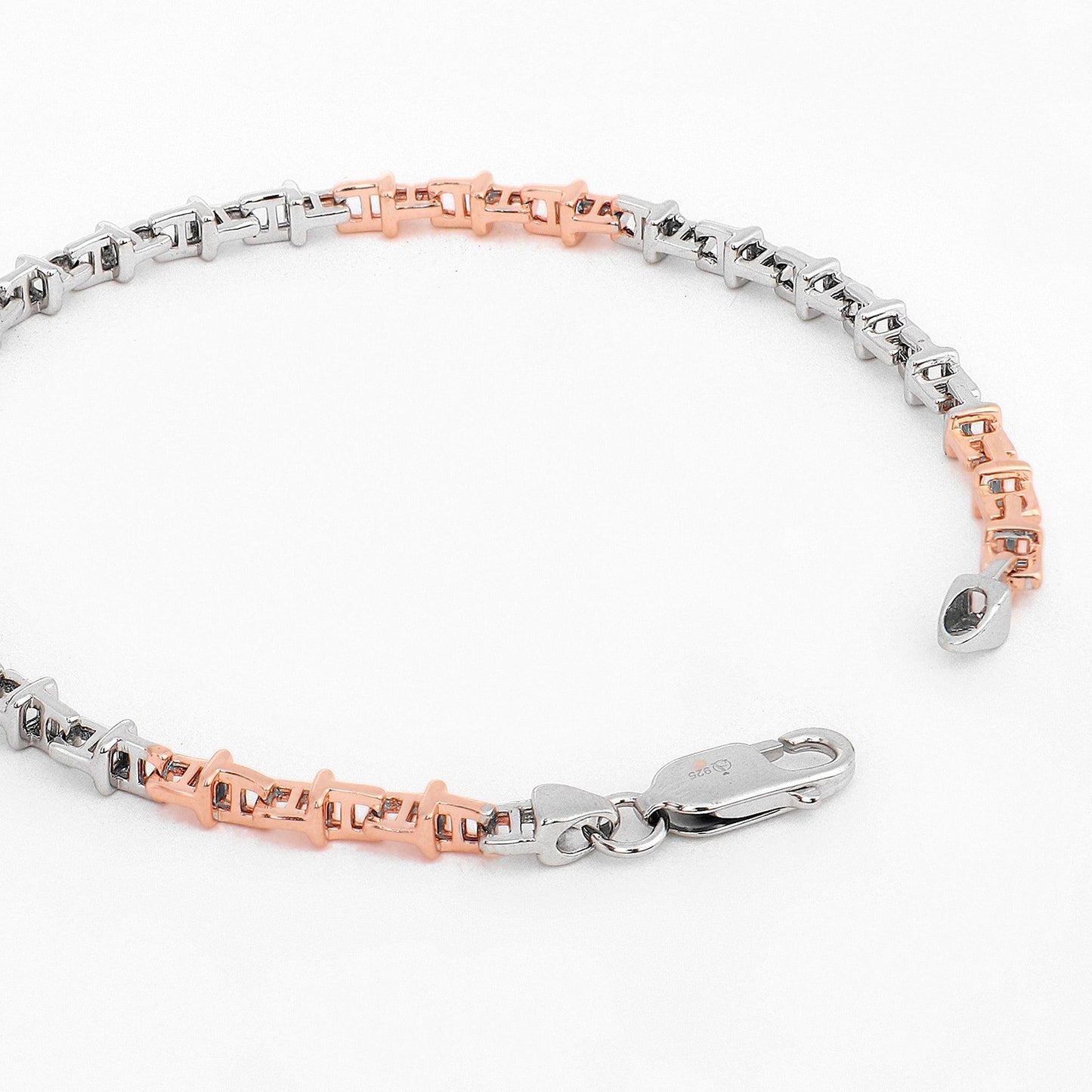 Dual-Tone Geometric Link 925 Sterling Silver Bracelet for Men