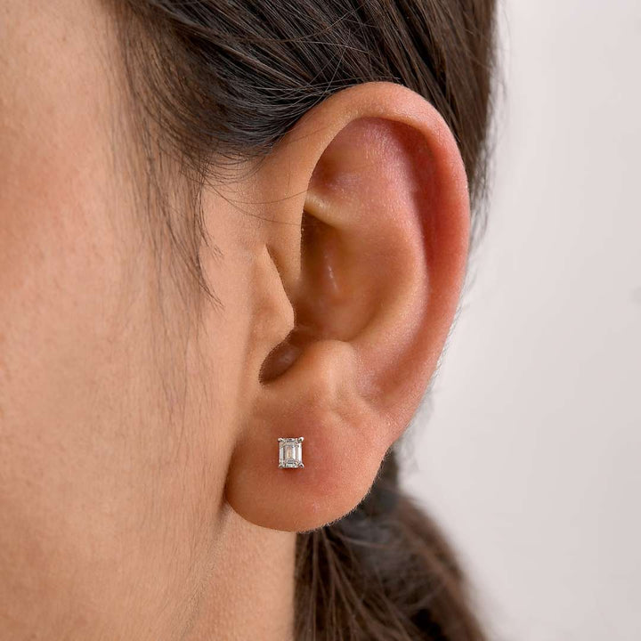 Emerald Cut Lab Grown Diamond Sleep Stud Earrings - Gold Earrings for Women