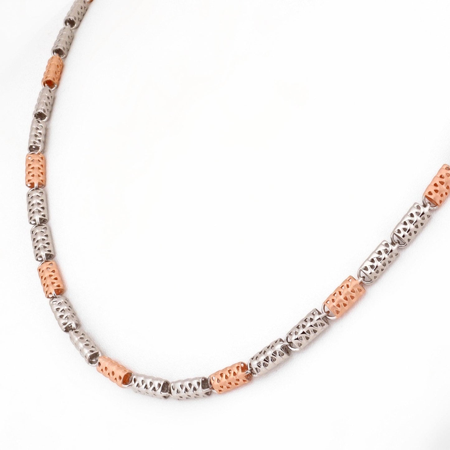 Two-Tone Cylindrical Cut-Out 925 Sterling Silver Chain