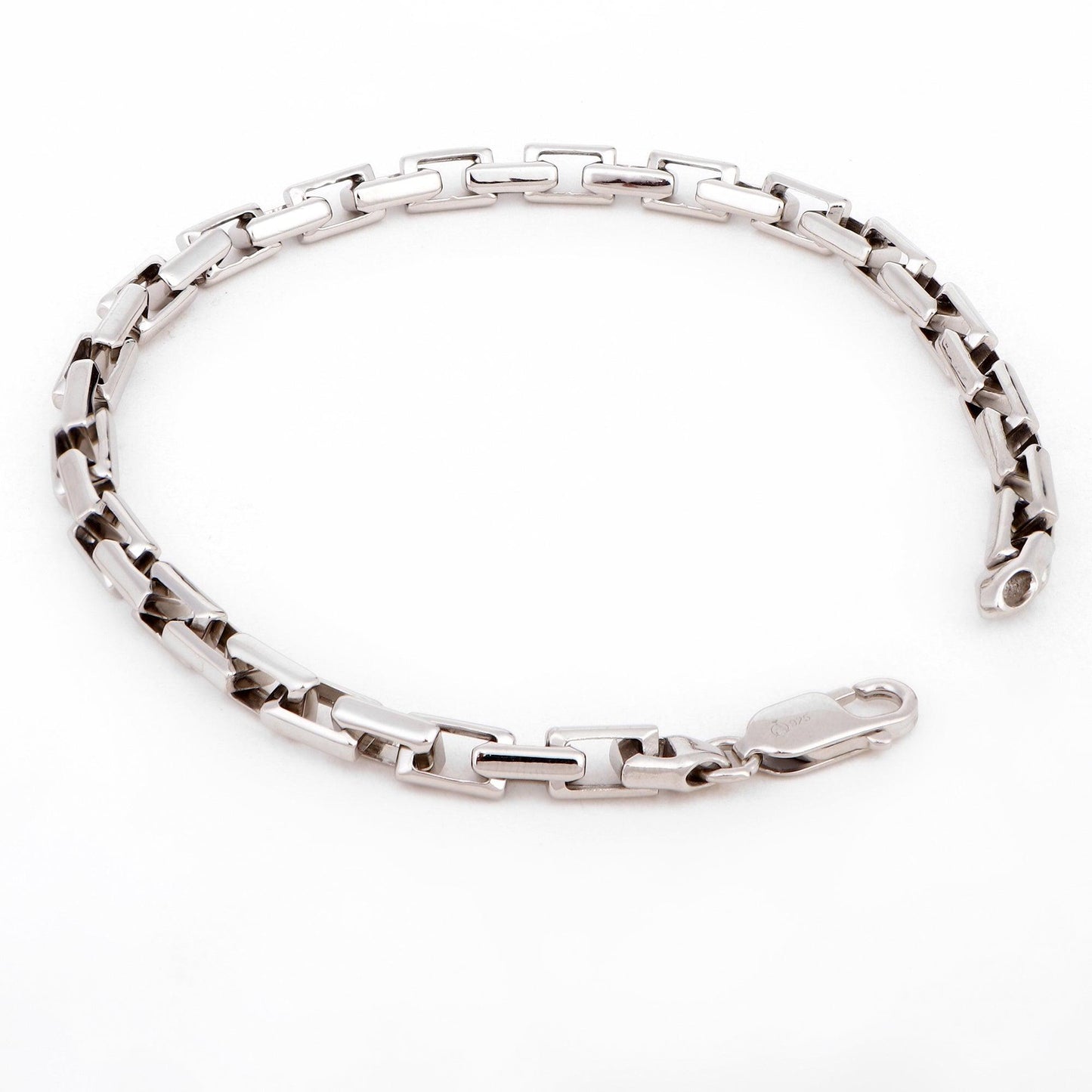 Rectangular Link 925 Sterling Silver Bracelet for Men