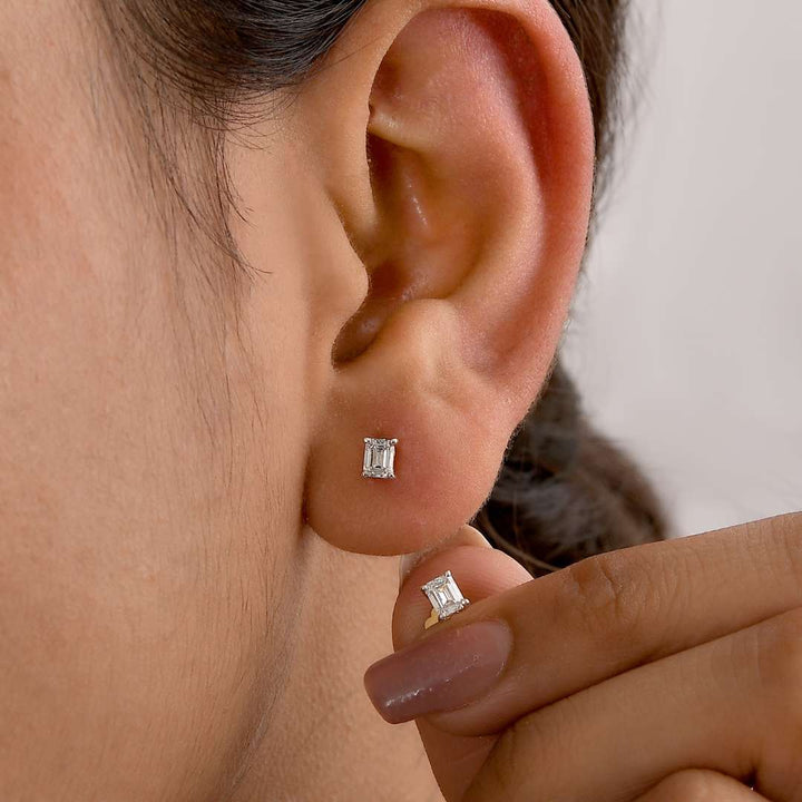 Emerald Cut Lab Grown Diamond Sleep Stud Earrings - Gold Earrings for Women