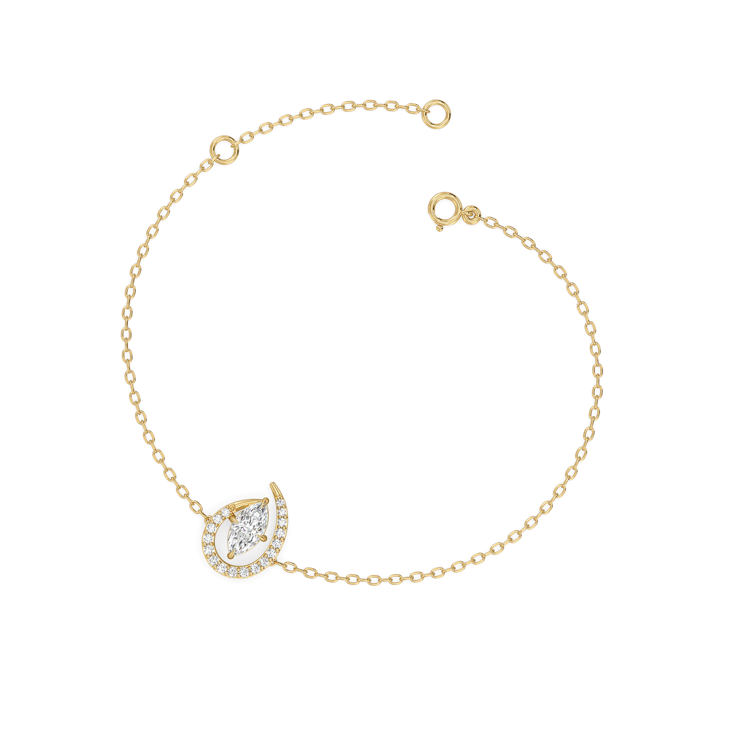 Radiant Marquise & Round Diamond Halo Bracelet in 9K/14K Gold