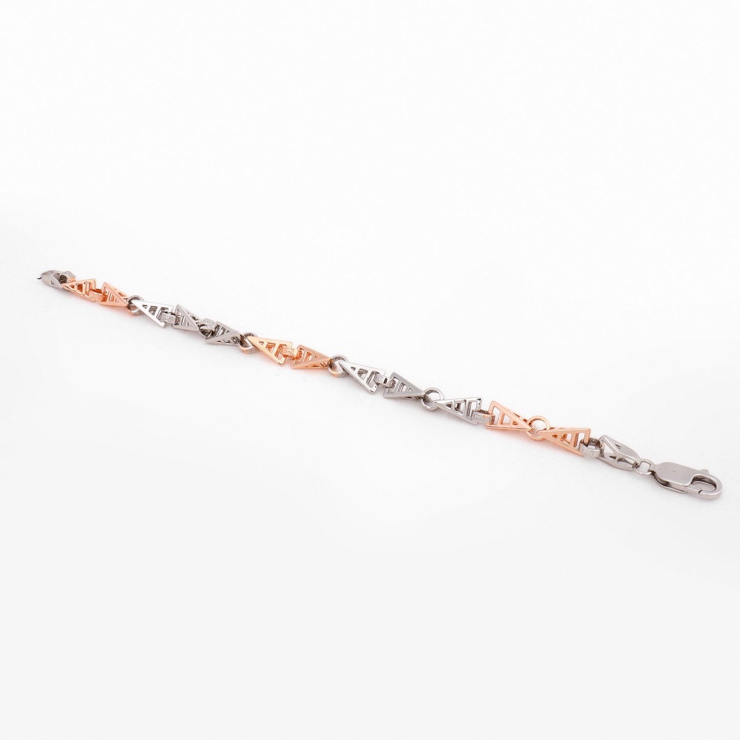 Dual-Tone Geometric Link 925 Sterling Silver Bracelet for Men