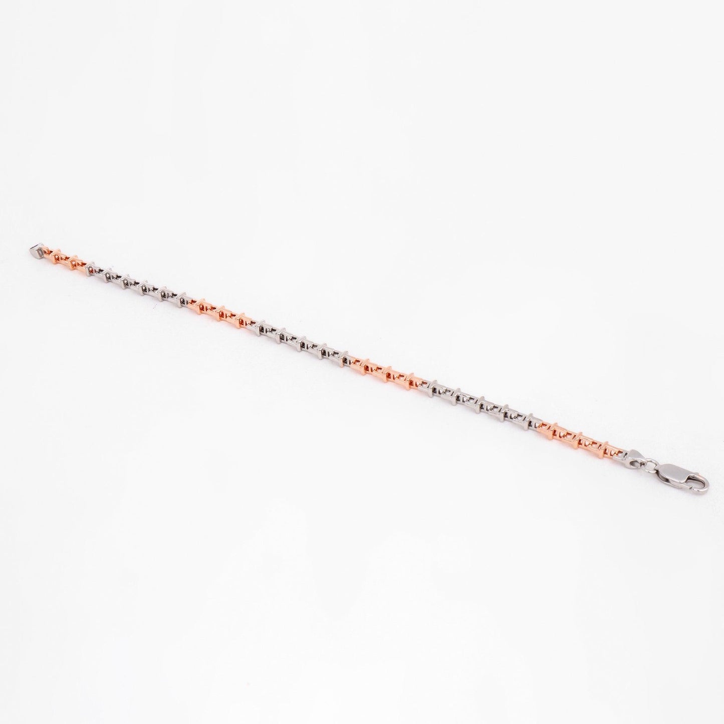 Dual-Tone Geometric Link 925 Sterling Silver Bracelet for Men