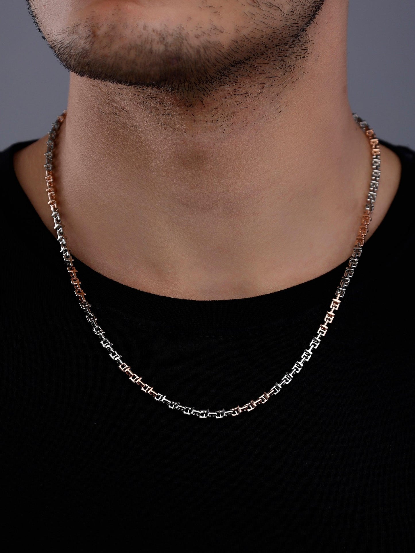 Two-Tone Box Link 925 Sterling Silver Chain