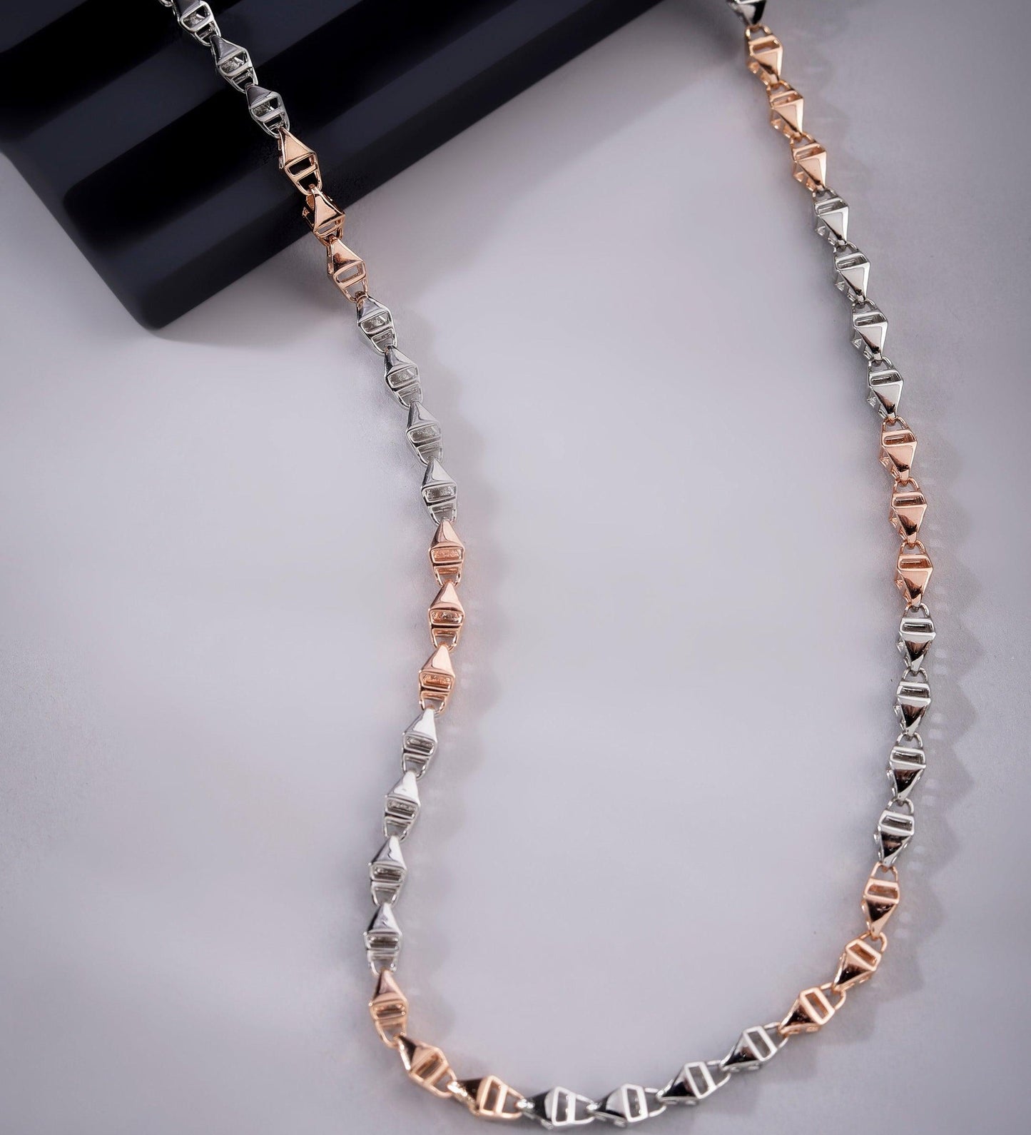 Two-Tone Hollow Pyramid Link 925 Sterling Silver Chain