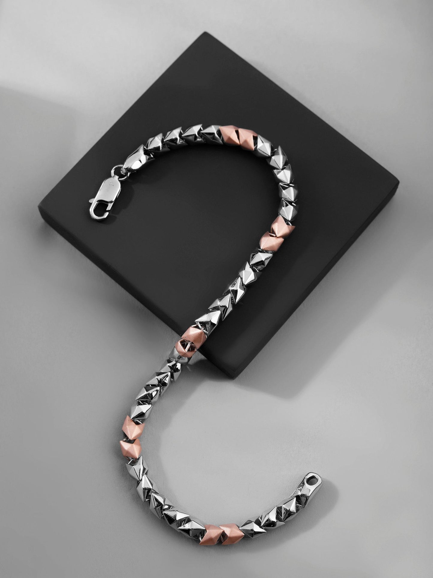 Geometric Chevron Dual-Tone 925 Sterling Silver Bracelet for Men