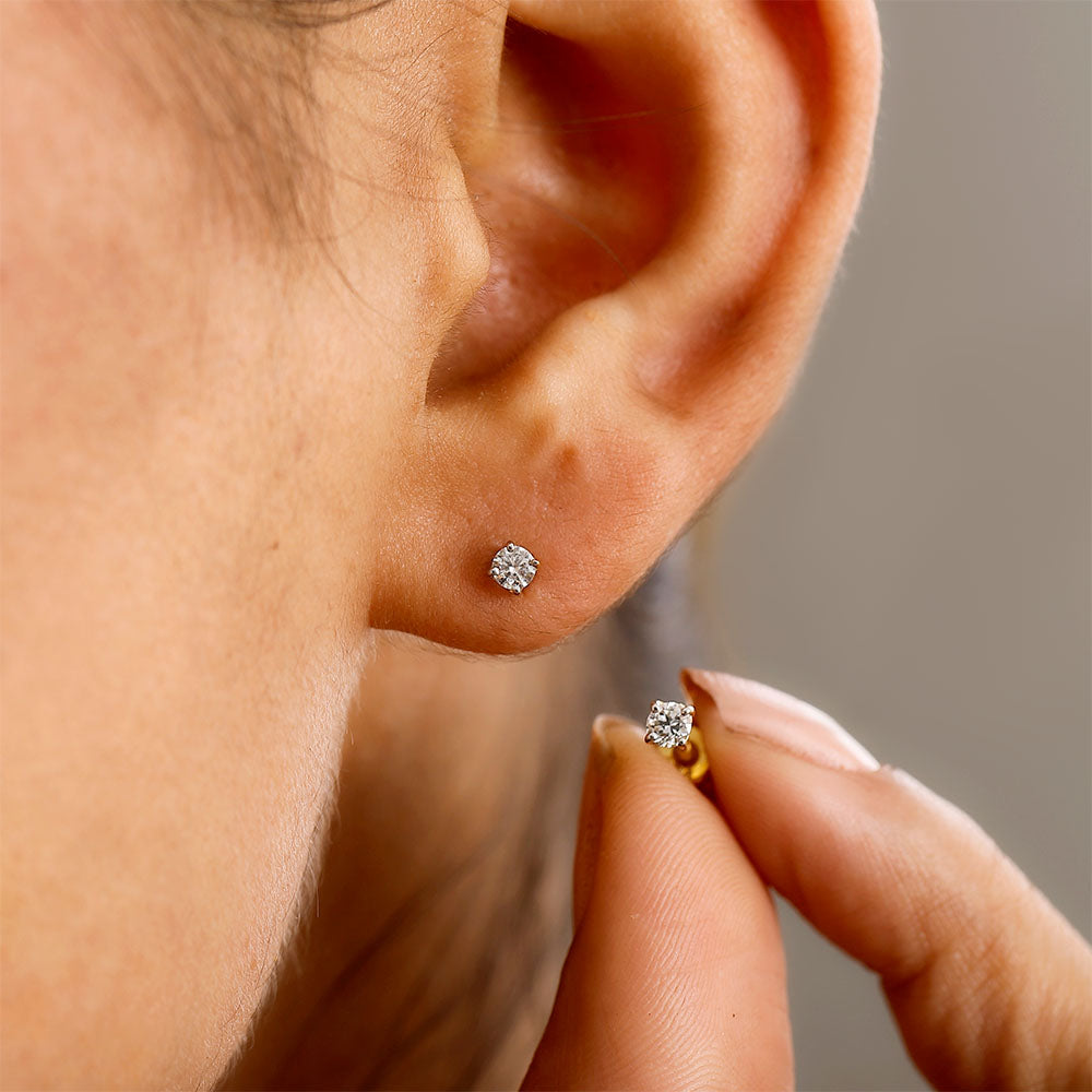 Round Cut Lab Grown Diamond Sleep Stud Earrings - Gold Earrings for Women