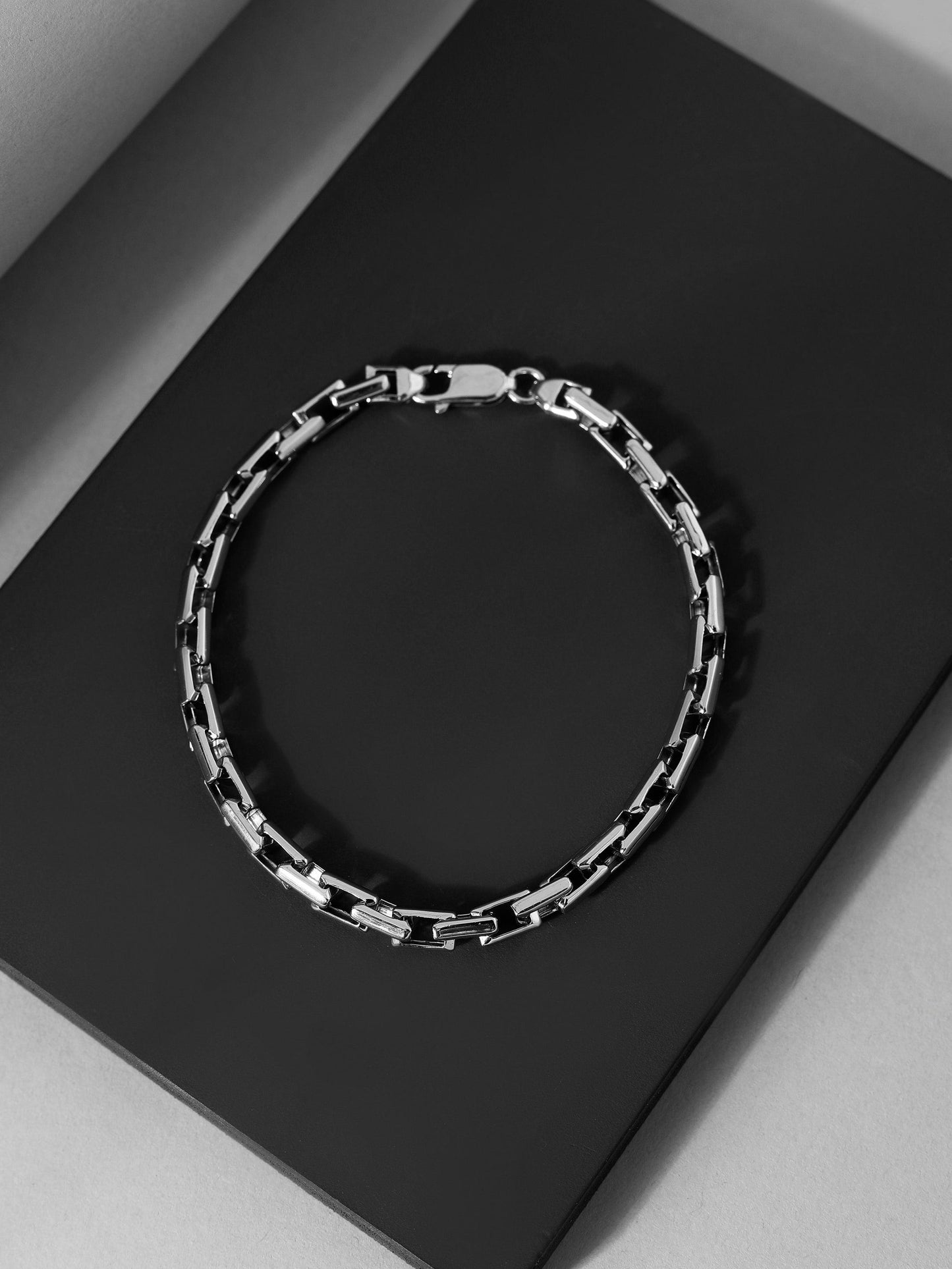Rectangular Link 925 Sterling Silver Bracelet for Men
