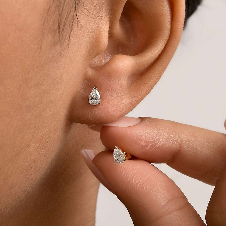 Pear Cut Lab Grown Diamond Sleep Stud Earrings - Gold Earrings for Women