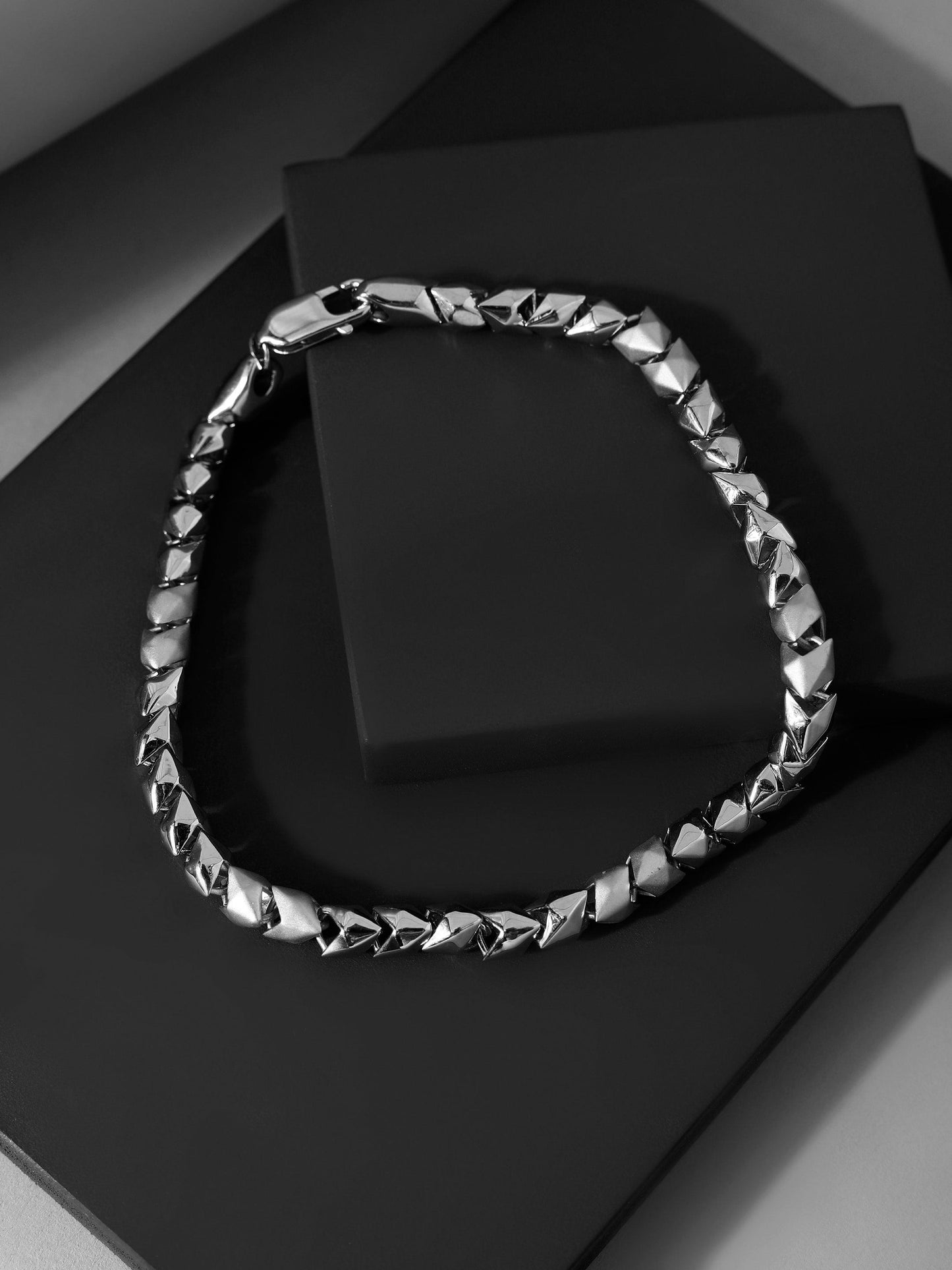 Geometric Link 925 Sterling Silver Bracelet for Men