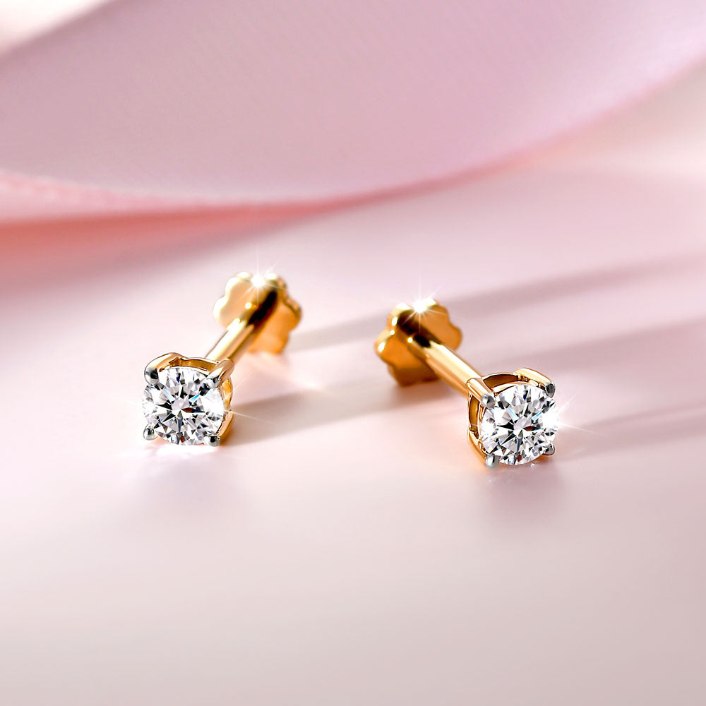 Round Cut Lab Grown Diamond Sleep Stud Earrings - Gold Earrings for Women