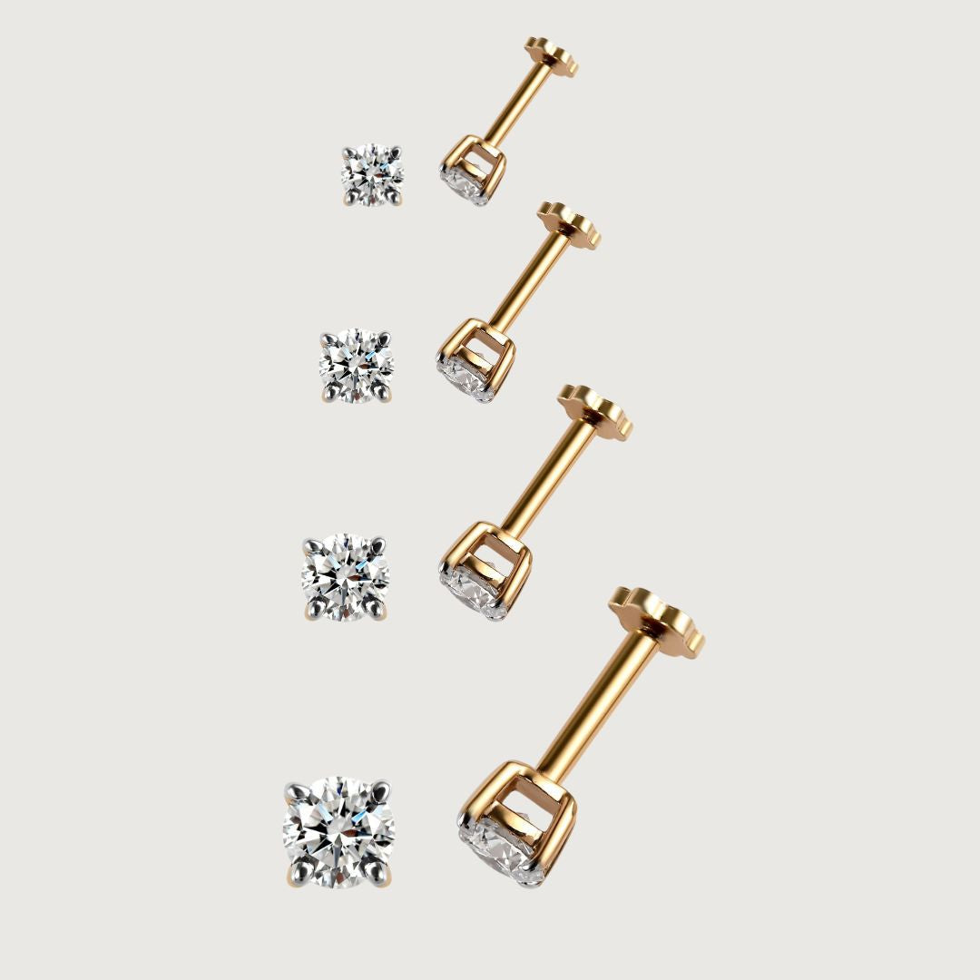 Round Cut Lab Grown Diamond Sleep Stud Earrings - Gold Earrings for Women