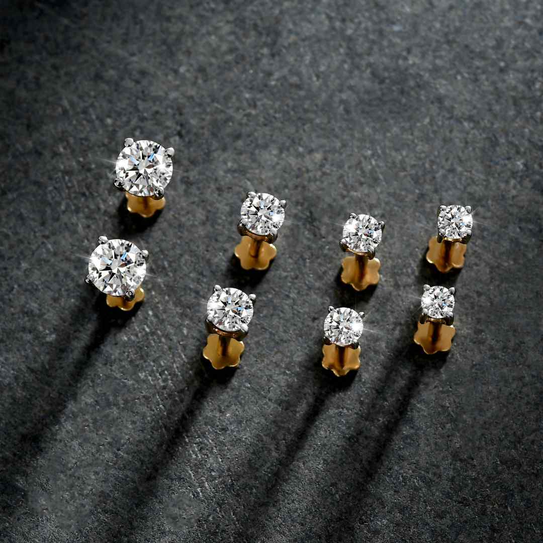 Round Cut Lab Grown Diamond Sleep Stud Earrings - Gold Earrings for Women