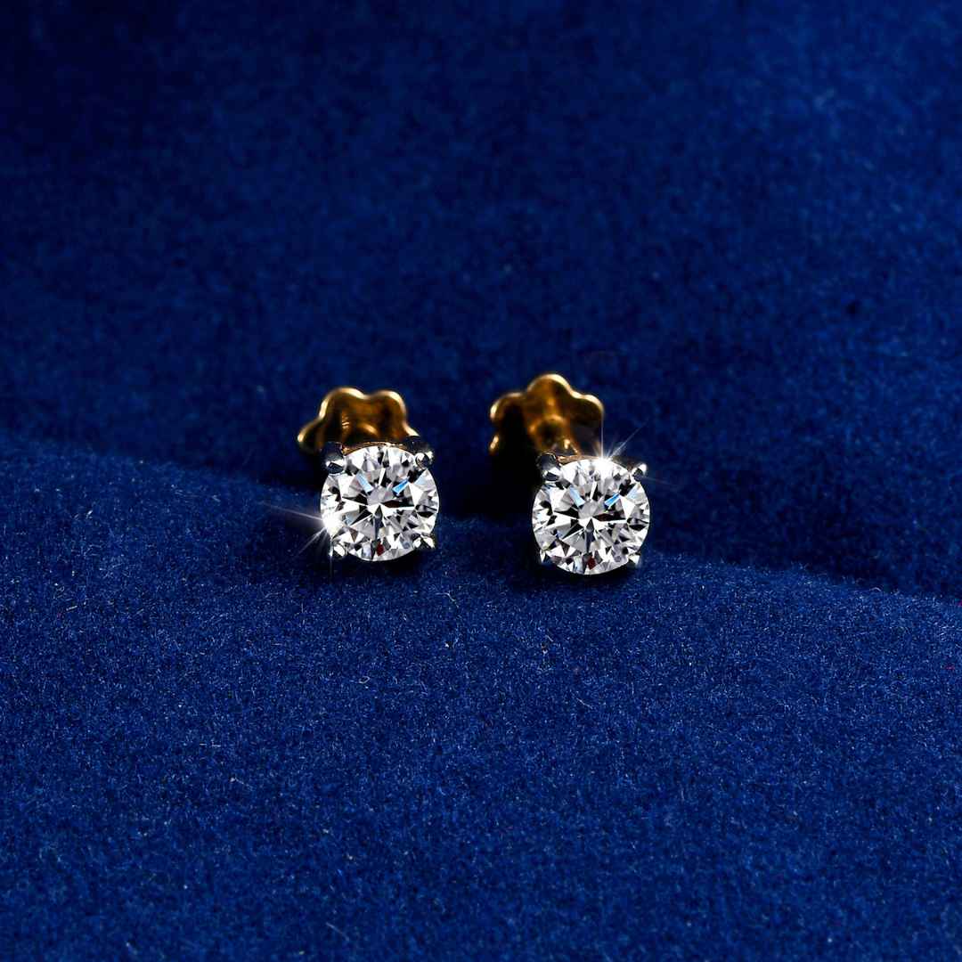 Round Cut Lab Grown Diamond Sleep Stud Earrings - Gold Earrings for Women