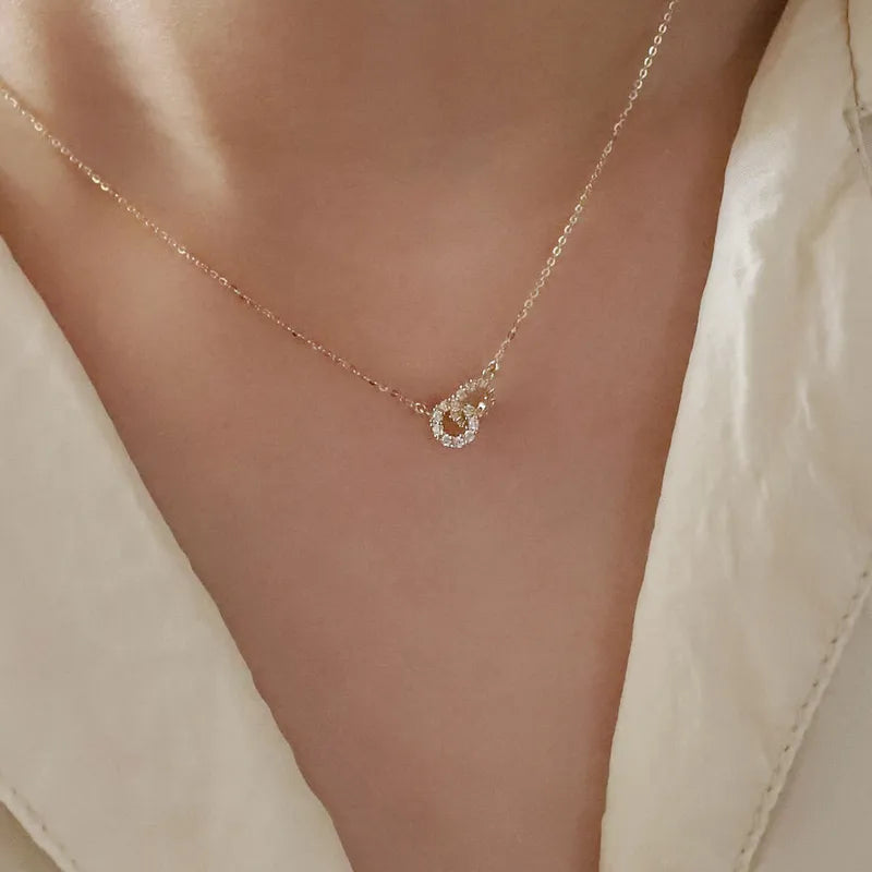 Cable Chain Gold Plating Inlay Round Pendant Necklace - 925 Sterling Silver Necklace for Women