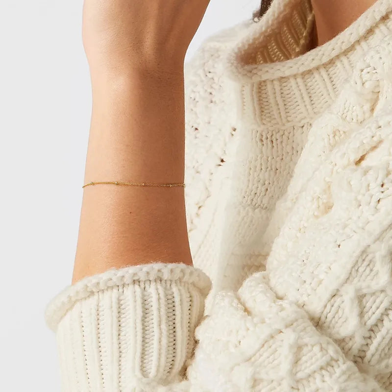 Dainty Gold-Plated Beaded Chain Bracelet – 925 Sterling Silver Bracelets for Women