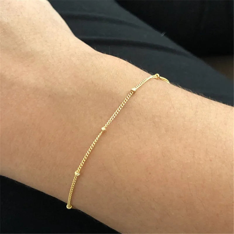 Dainty Gold-Plated Beaded Chain Bracelet – 925 Sterling Silver Bracelets for Women