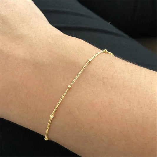 Dainty Gold-Plated Beaded Chain Bracelet – 925 Sterling Silver Bracelets for Women
