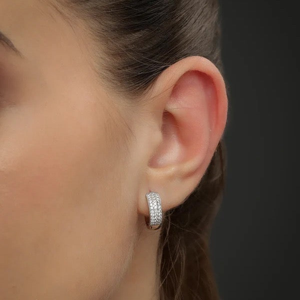 925 Sterling Silver Pave CZ Hoop Earrings