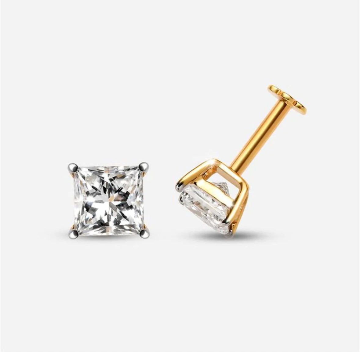Princess Cut Lab Grown Diamond Sleep Stud Earrings - Gold Earrings for Women