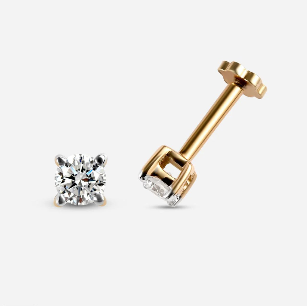 Round Cut Lab Grown Diamond Sleep Stud Earrings - Gold Earrings for Women