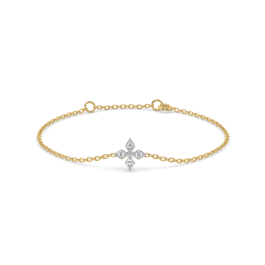 Diamond Floral Cross Bracelet in 9K/14K Gold | 0.13 Ct Lab Grown