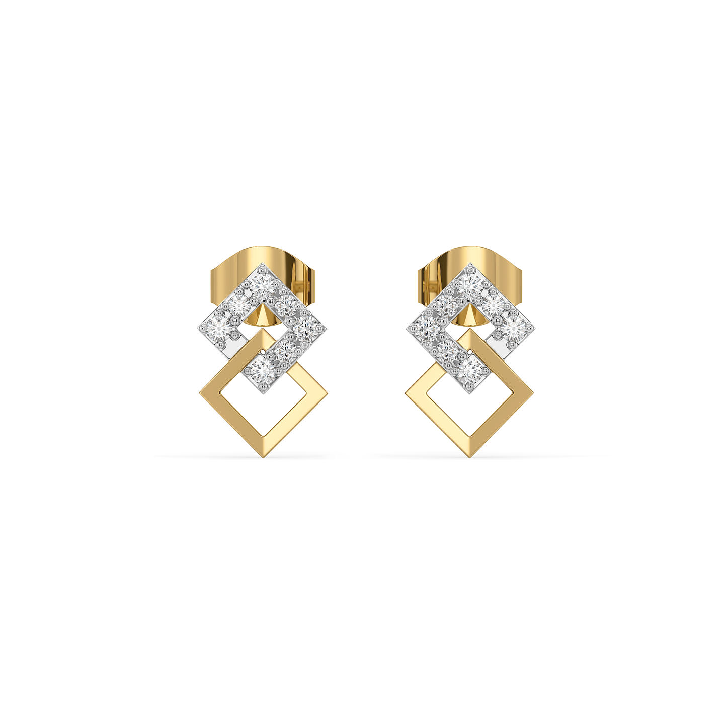 Diamond Interlinked Square Earrings in 9K/14K Gold | 0.20 Ct Lab Grown