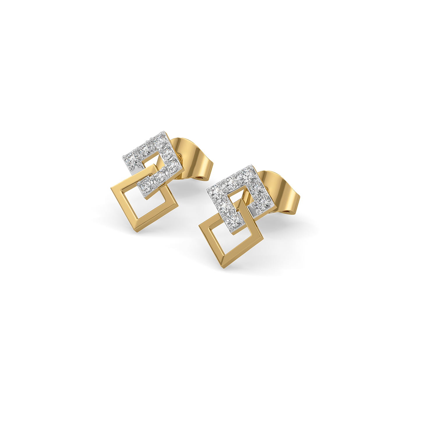 Diamond Interlinked Square Earrings in 9K/14K Gold | 0.20 Ct Lab Grown