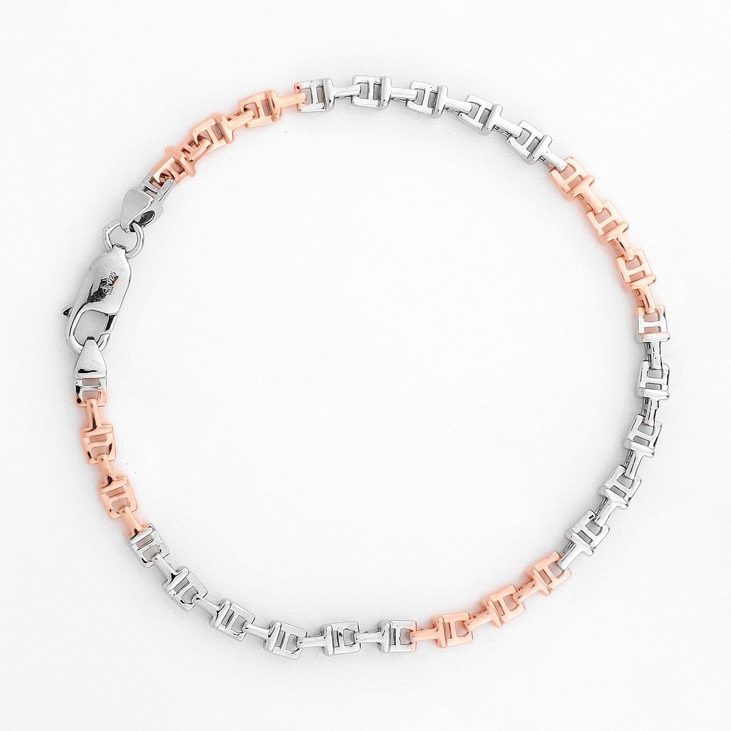 Dual-Tone Geometric Link 925 Sterling Silver Bracelet for Men