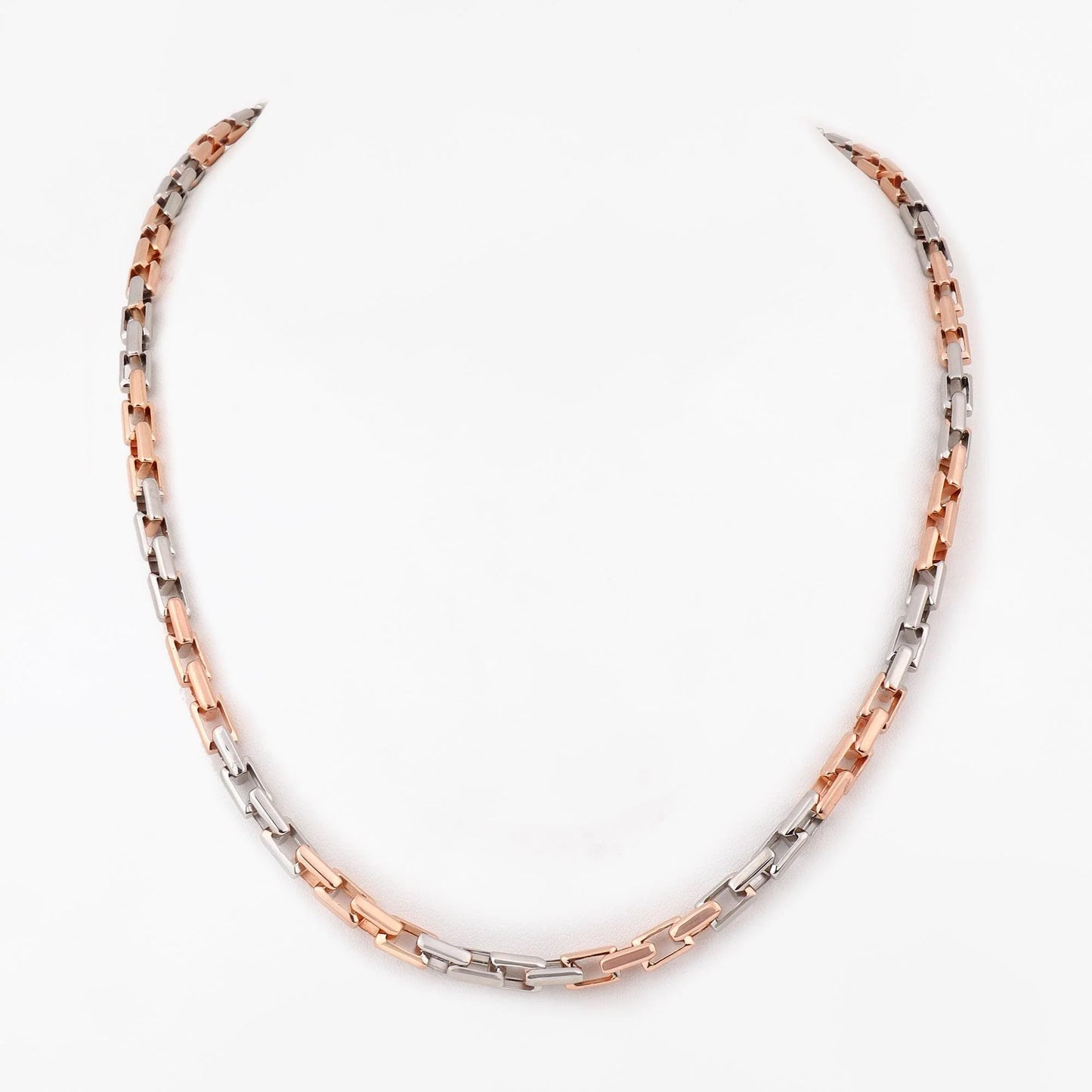 Two-Tone Rectangular Box Link 925 Sterling Silver Chain